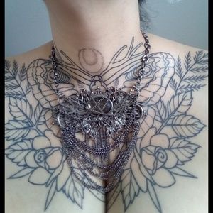 Goth Silver Choker Statement Necklace